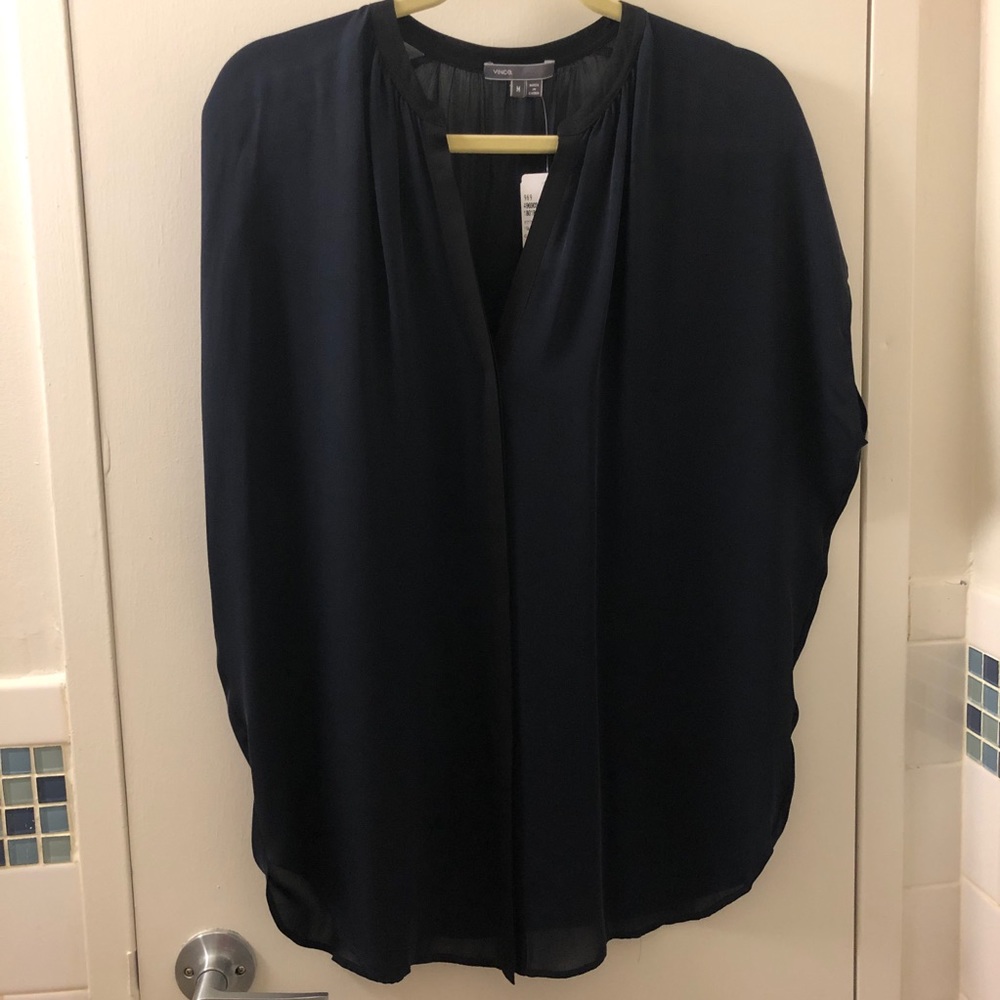 100% Silk Vince Top - Navy/Black (NWT)